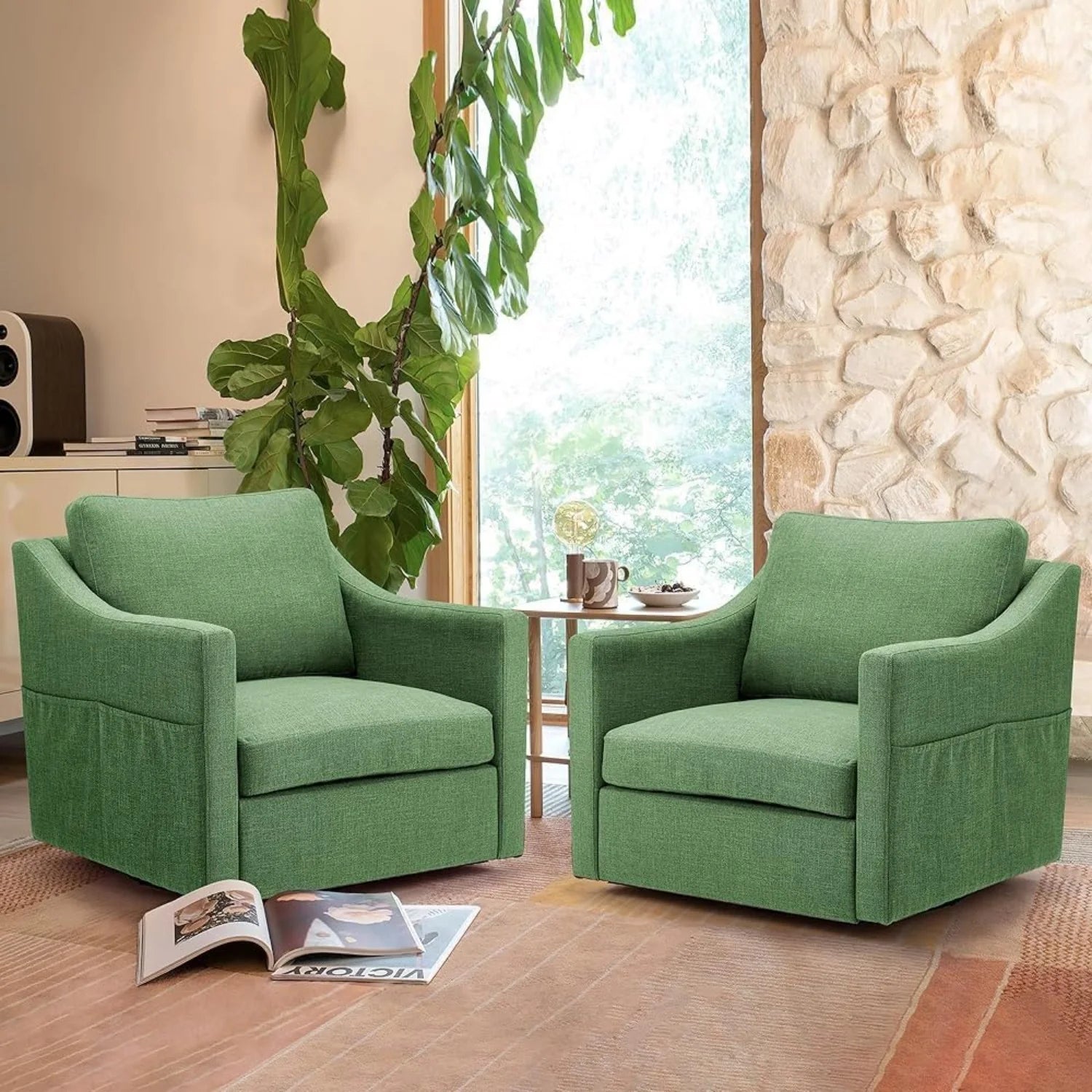 AECOJOY Swivel Armchair, Fabric Accent Chair Nursery Rocking Chairs, 360° Rotating Metal Base for Living Room, Bedroom