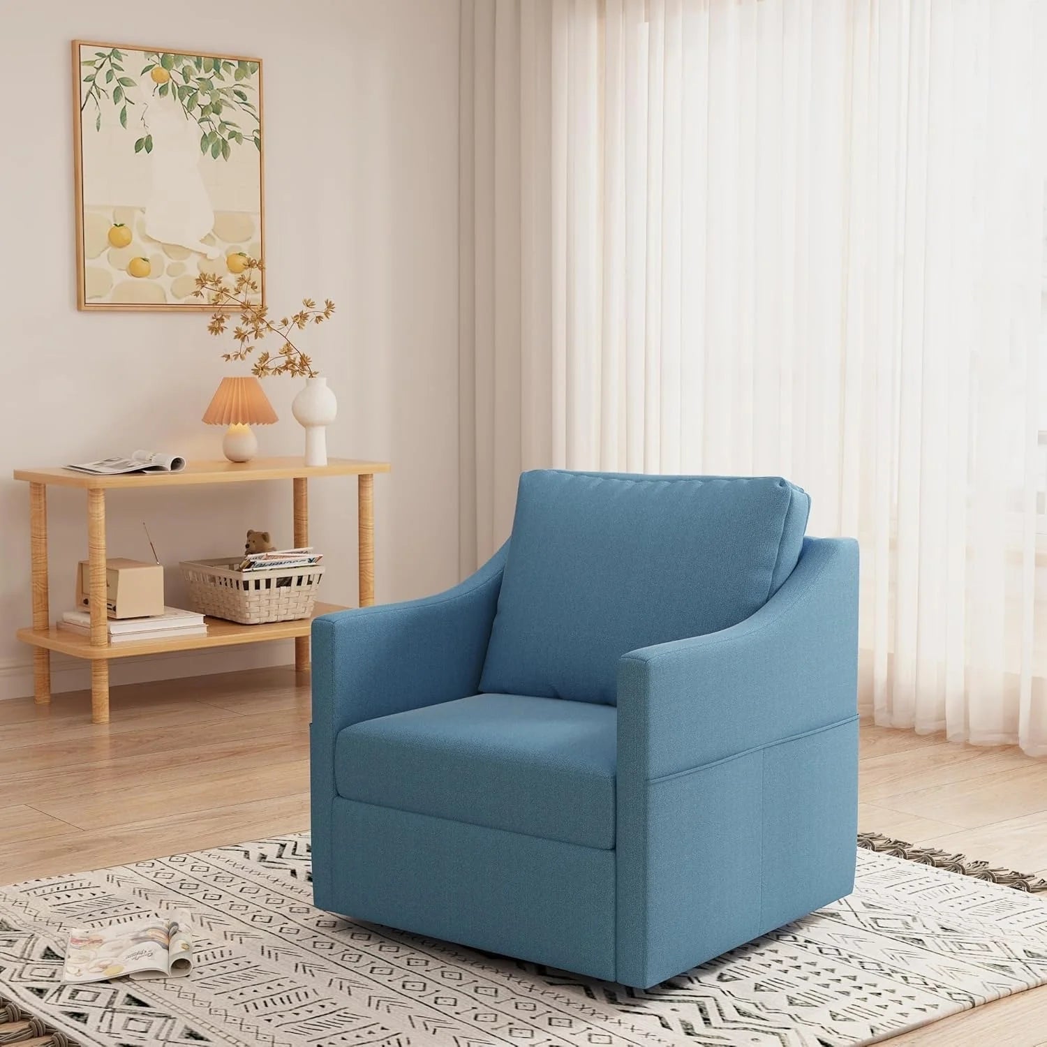 AECOJOY Swivel Armchair, Fabric Accent Chair Nursery Rocking Chairs, 360° Rotating Metal Base for Living Room, Bedroom