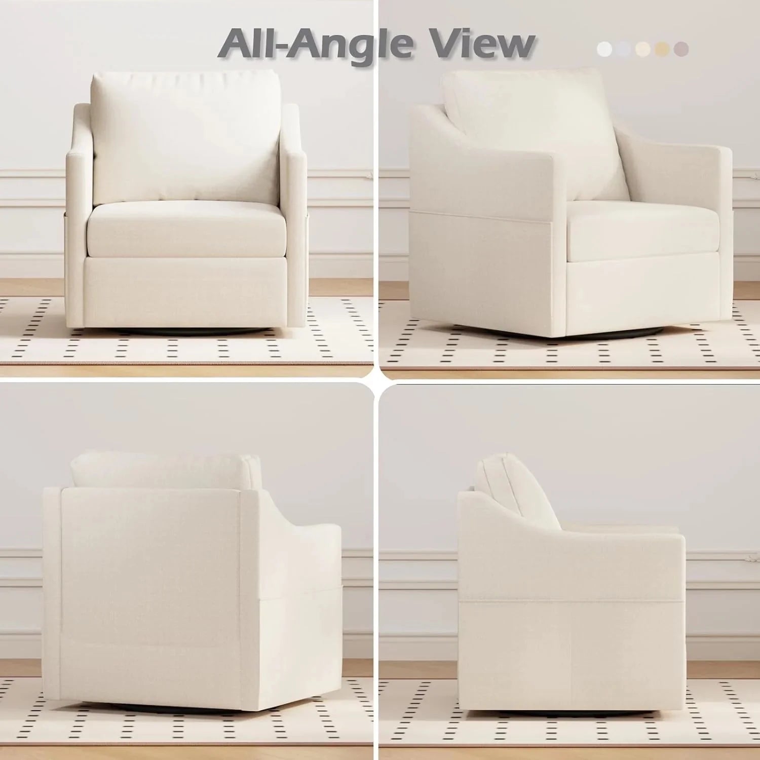 AECOJOY Swivel Armchair, Fabric Accent Chair Nursery Rocking Chairs, 360° Rotating Metal Base for Living Room, Bedroom