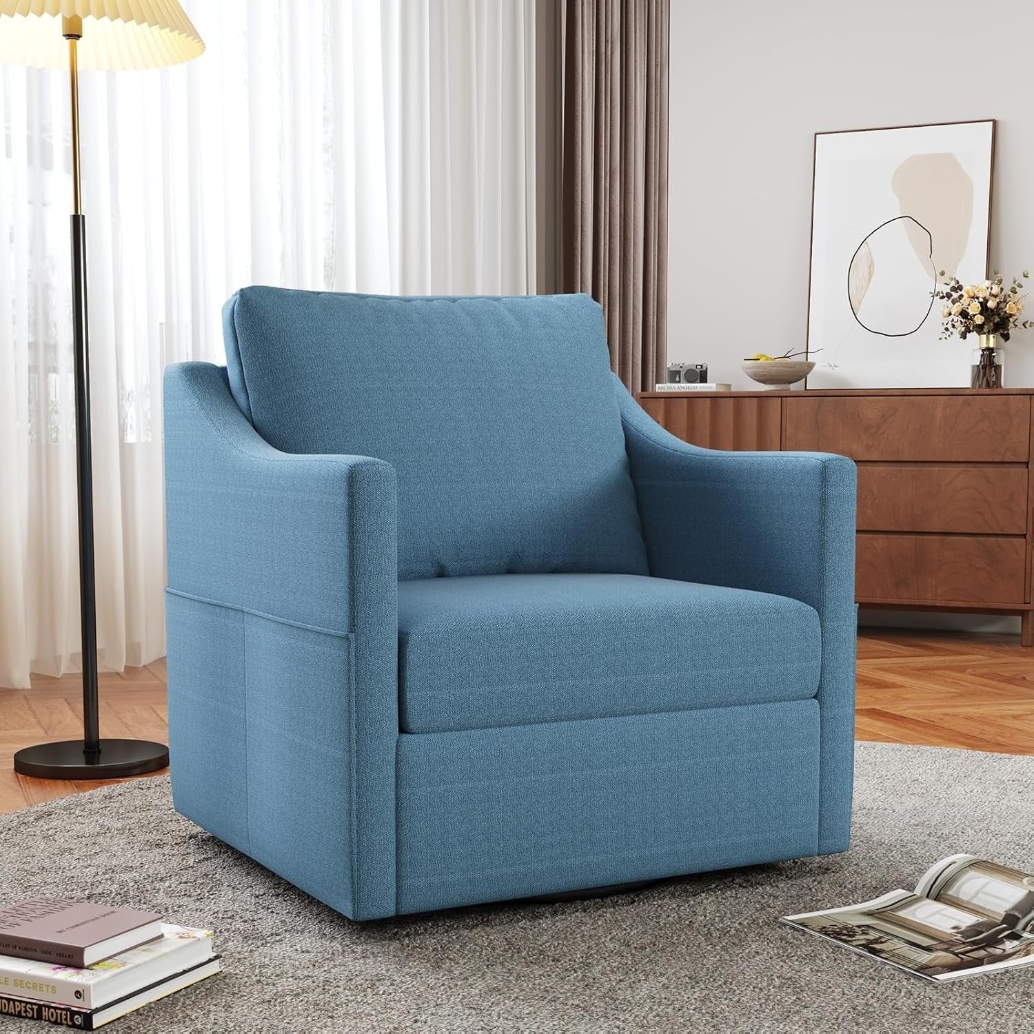 AECOJOY Swivel Armchair, Fabric Accent Chair Nursery Rocking Chairs, 360° Rotating Metal Base for Living Room, Bedroom