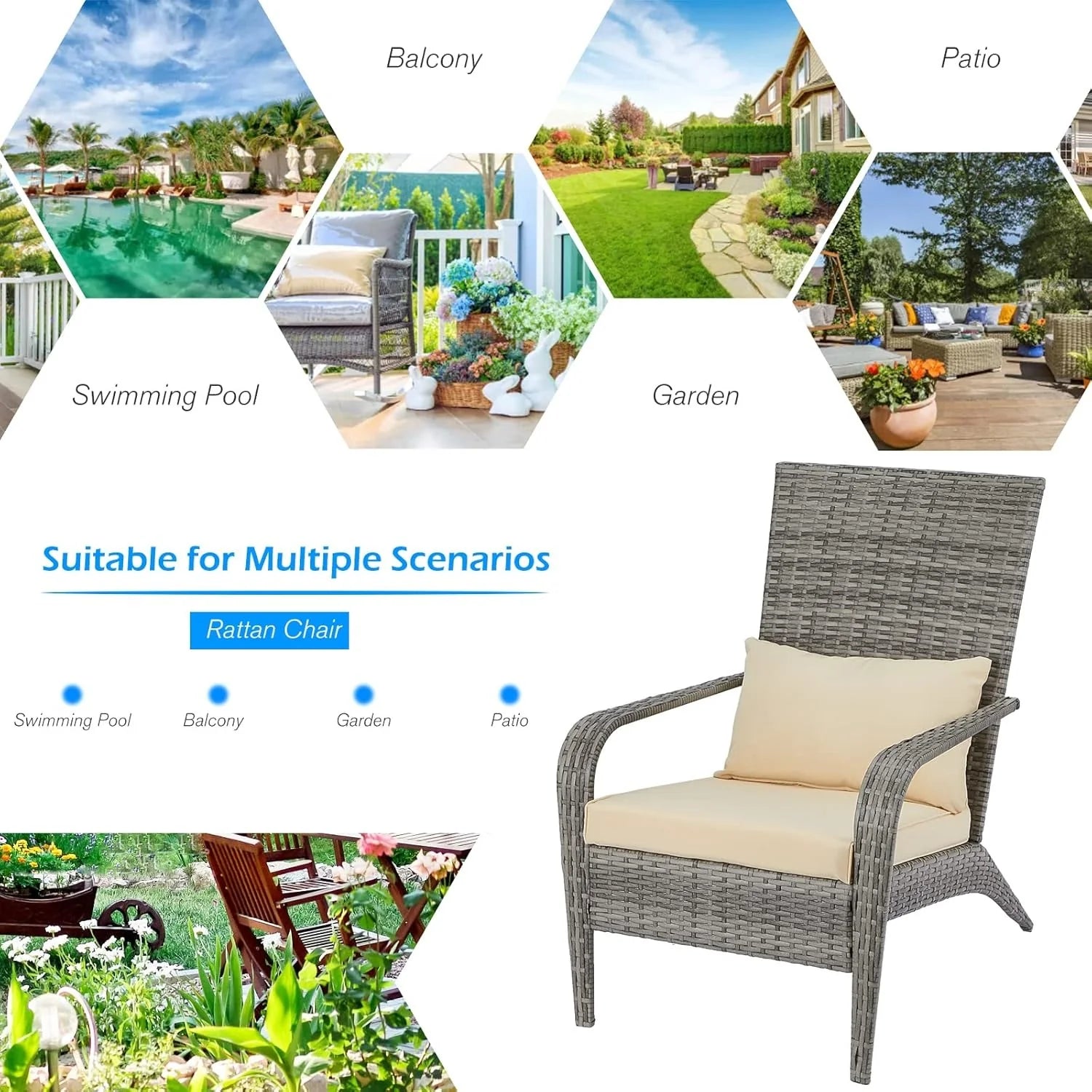 AECOJOY Patio Adirondack Wicker Chair, Outdoor Coconino Chair with Cushion and Pillow