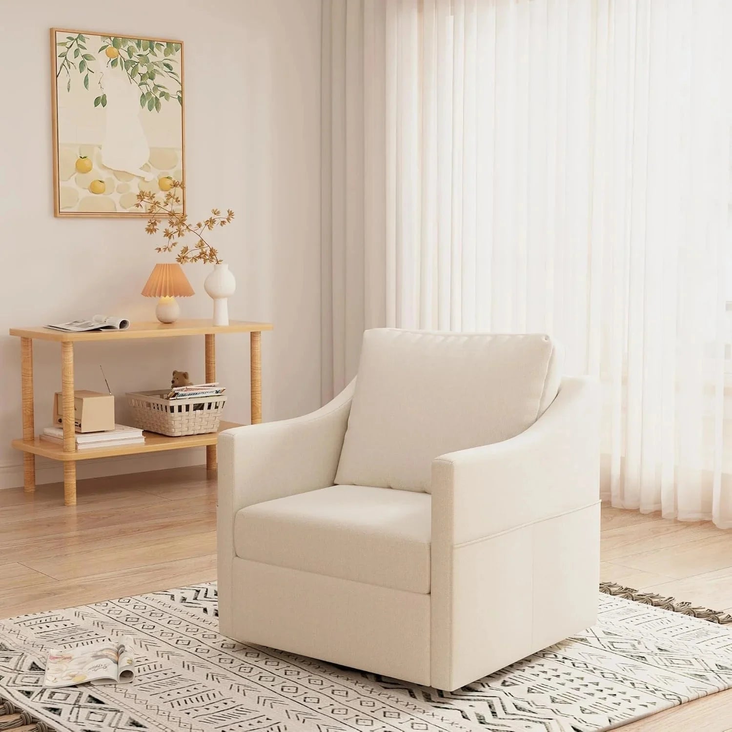 AECOJOY Swivel Armchair, Fabric Accent Chair Nursery Rocking Chairs, 360° Rotating Metal Base for Living Room, Bedroom