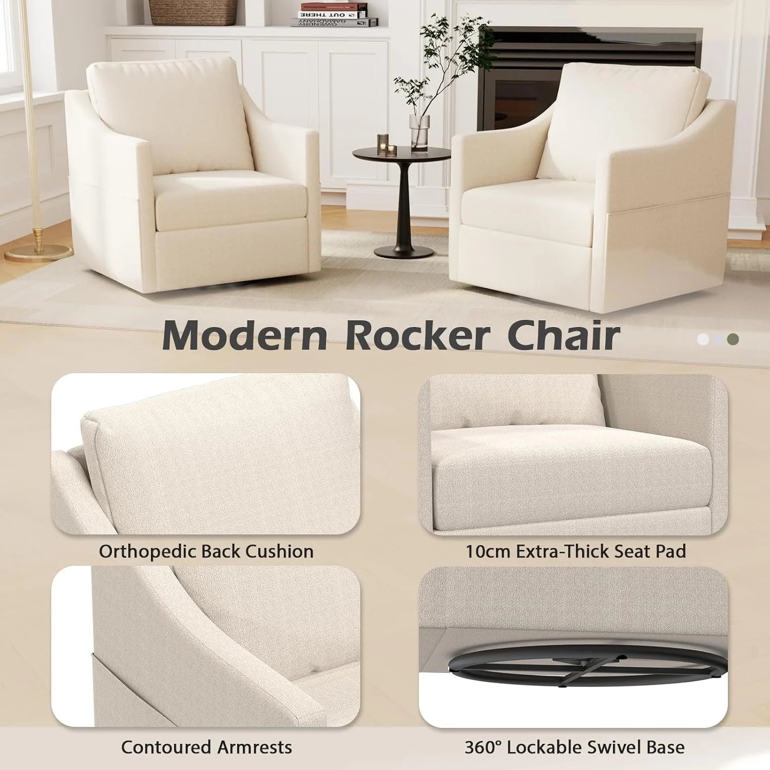 AECOJOY Swivel Armchair, Fabric Accent Chair Nursery Rocking Chairs, 360° Rotating Metal Base for Living Room, Bedroom