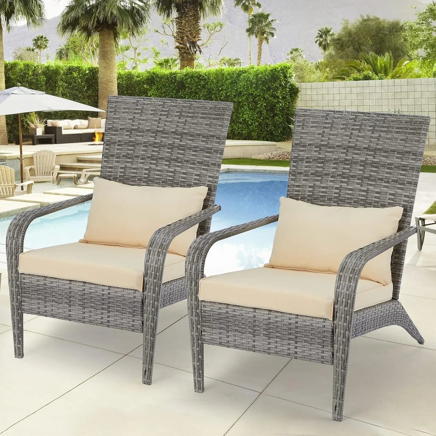 AECOJOY Patio Adirondack Wicker Chair, Outdoor Coconino Chair with Cushion and Pillow